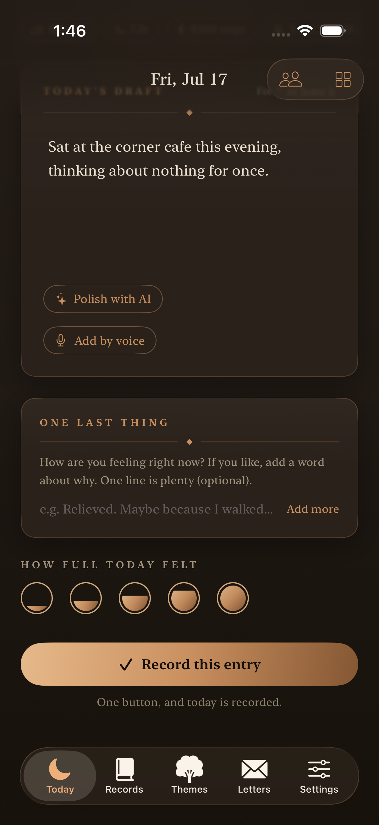 AI-generated diary draft screen