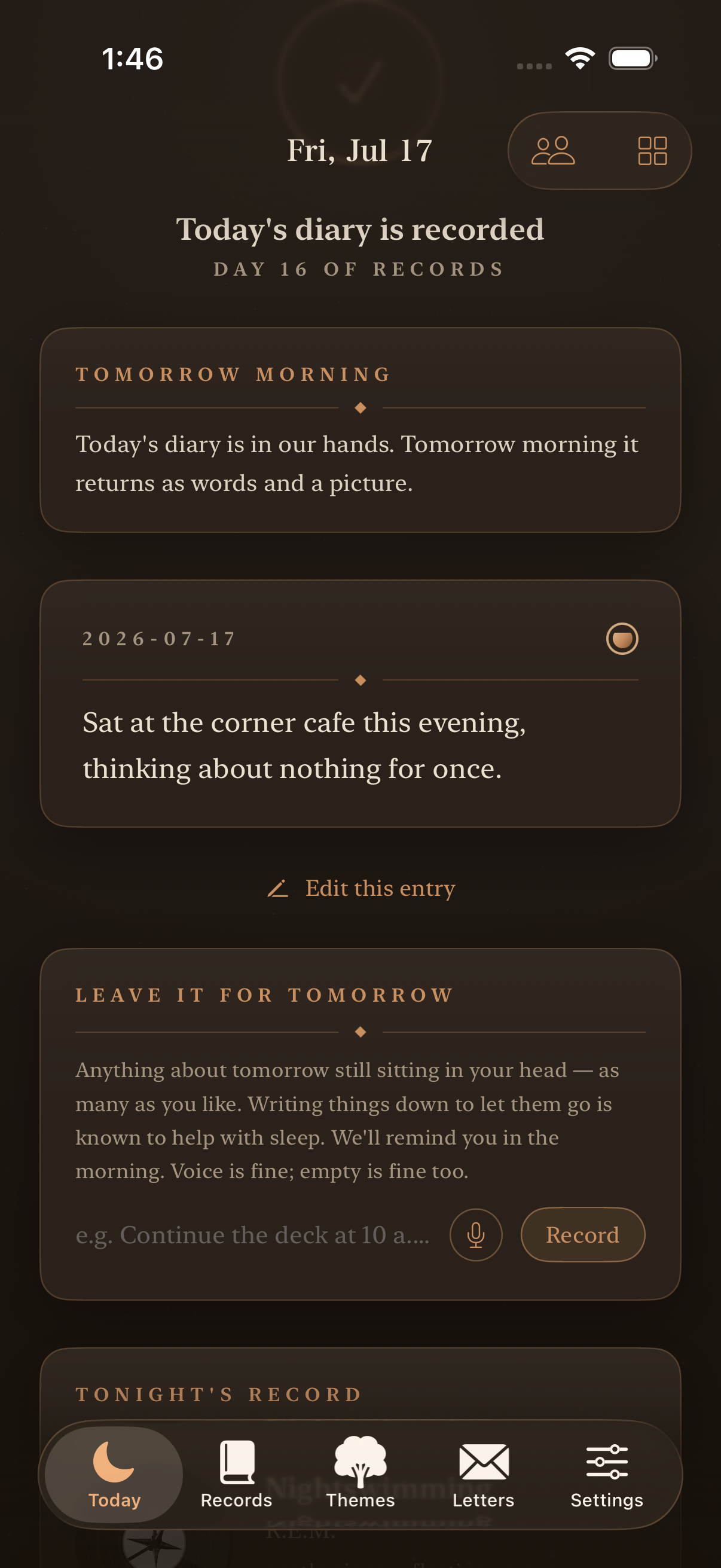 Diary recorded screen